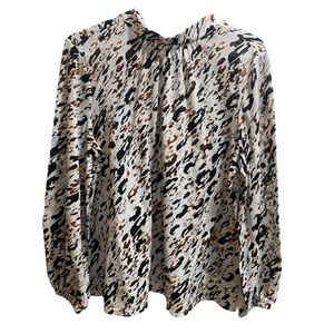 Jennifer Lopez Womens Blouse size Large, Tie‎ at back of neck,White Black Copper